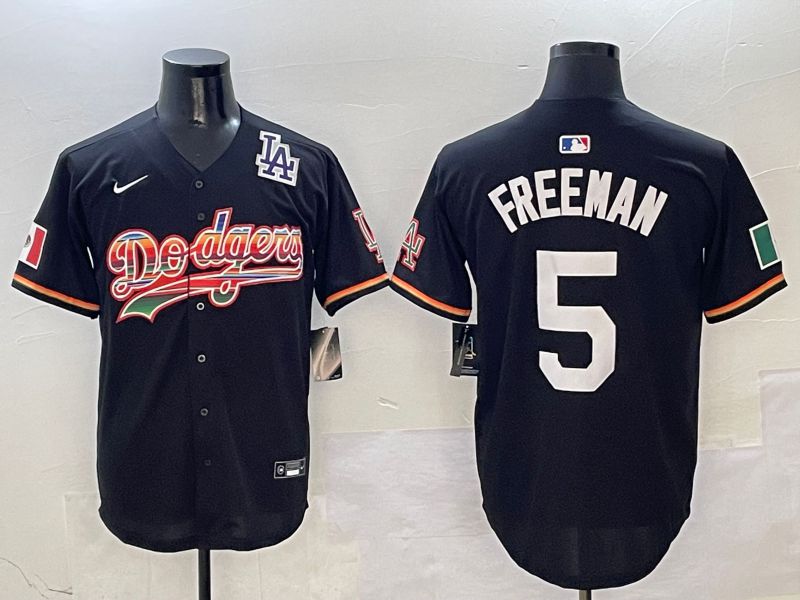 Men Los Angeles Dodgers #5 Freeman Black rainbow Nike 2025 MLB Jersey style 9->los angeles dodgers->MLB Jersey